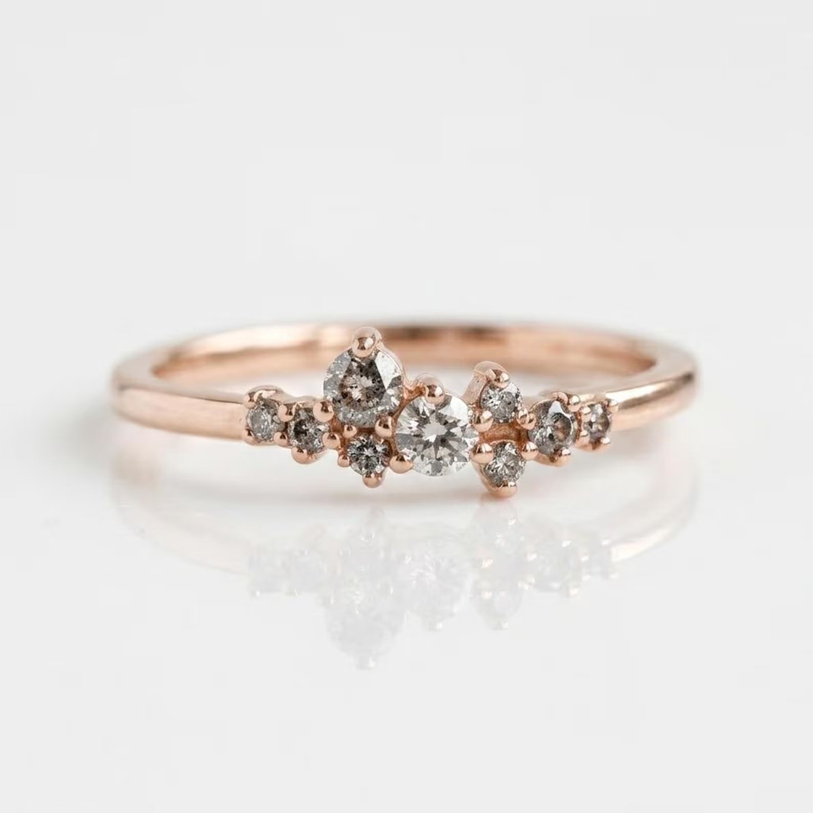 14K Solid Gold Celestial Galaxy Salt and Pepper Diamond Cluster Ring