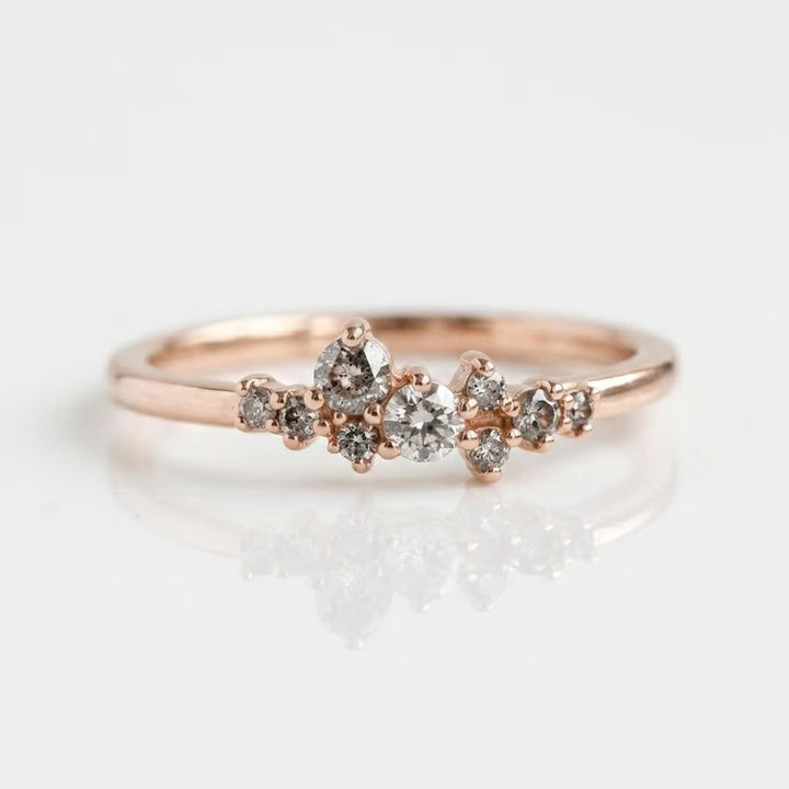 14K Solid Gold Celestial Galaxy Salt and Pepper Diamond Cluster Ring