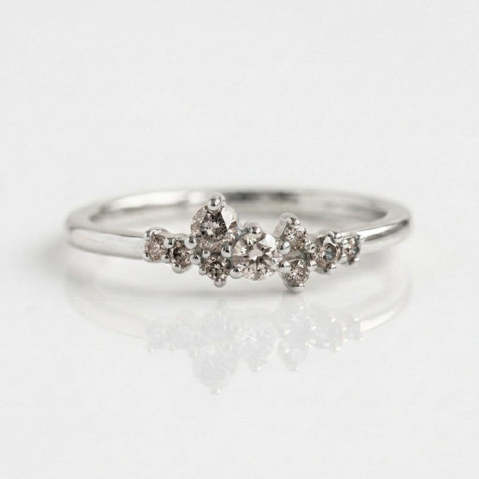 14K Solid Gold Celestial Galaxy Salt and Pepper Diamond Cluster Ring