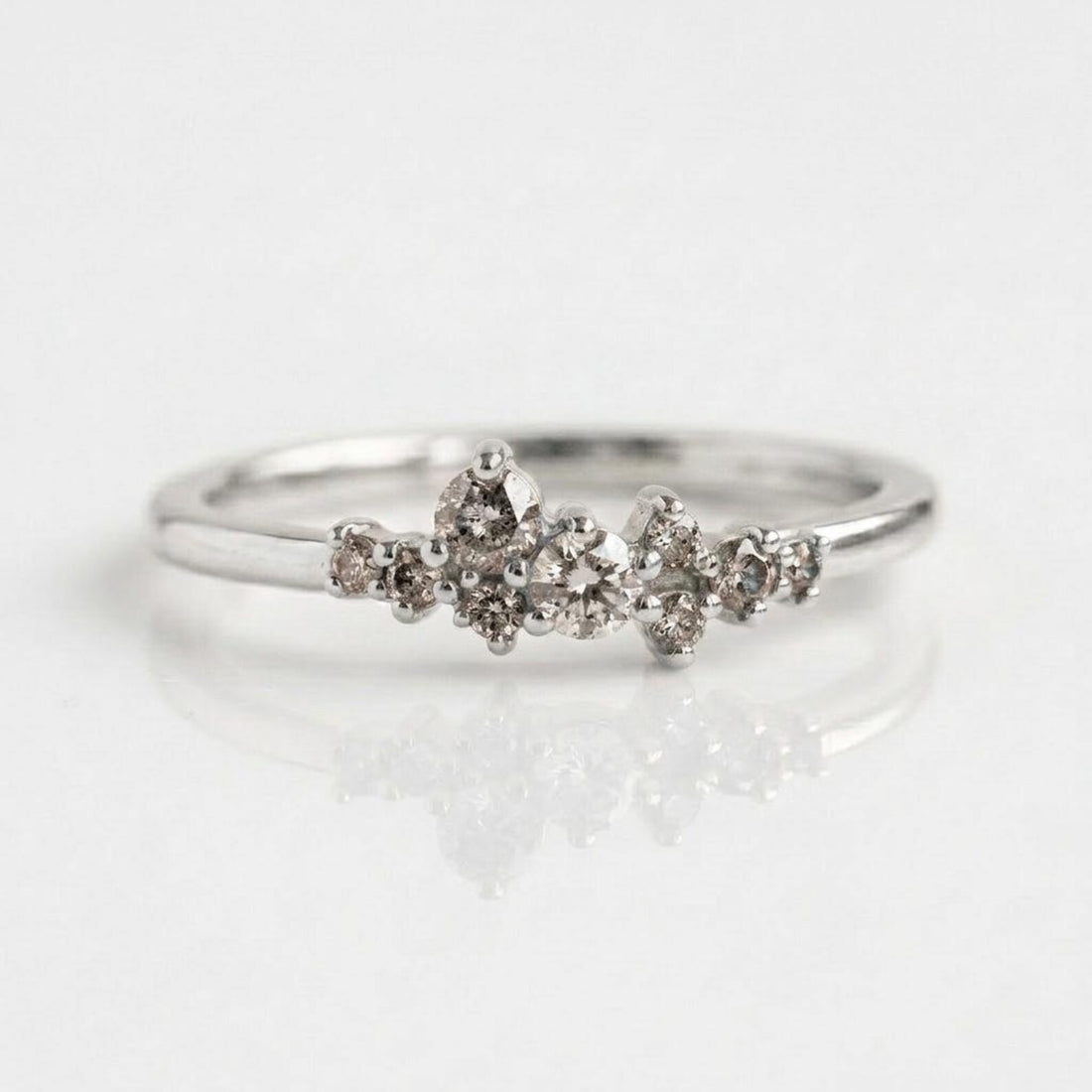 14K Solid Gold Celestial Galaxy Salt and Pepper Diamond Cluster Ring