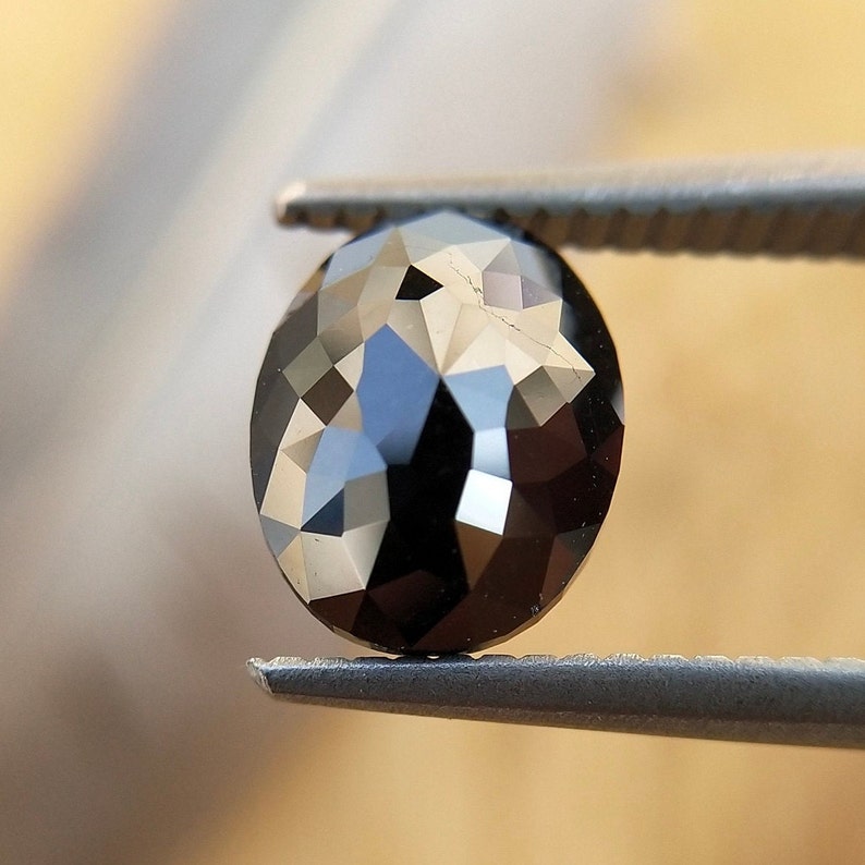 2.55 Ct Oval Rose Cut Black Natural Salt and Pepper Diamond