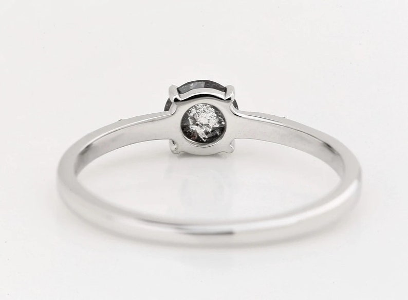 14K Rose Gold round rose cut salt and pepper diamond engagement ring