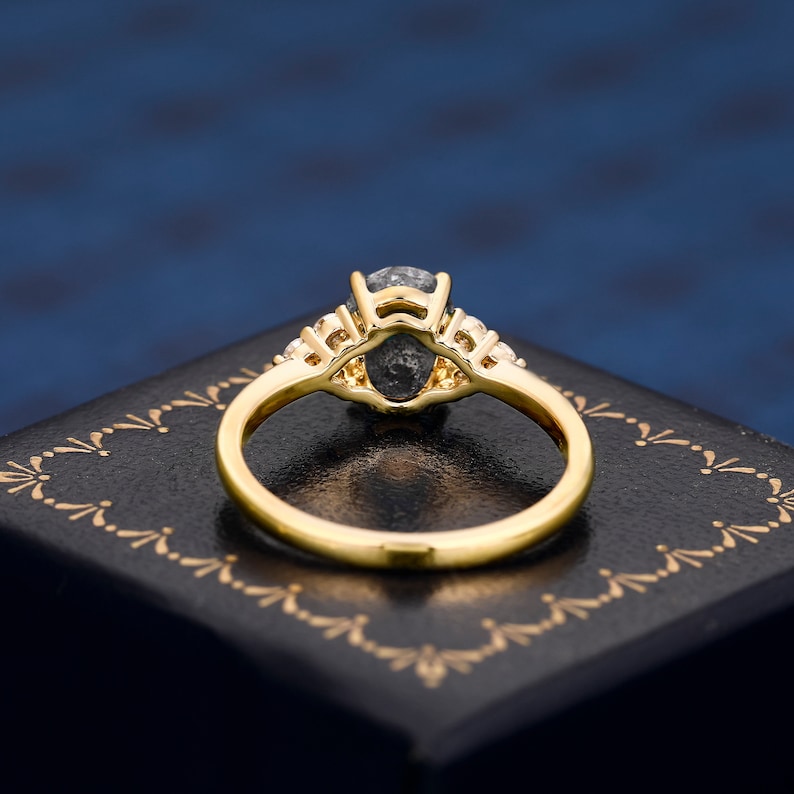 14K Rose Gold Classic Cluster Salt and Pepper Natural Diamond Engagement Ring