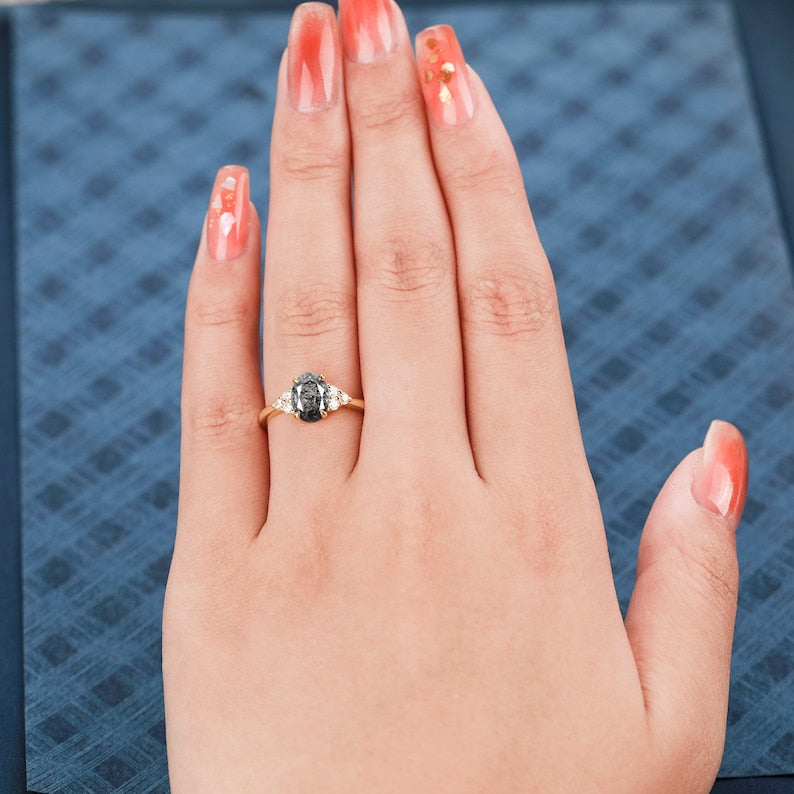 14K Rose Gold Classic Cluster Salt and Pepper Natural Diamond Engagement Ring