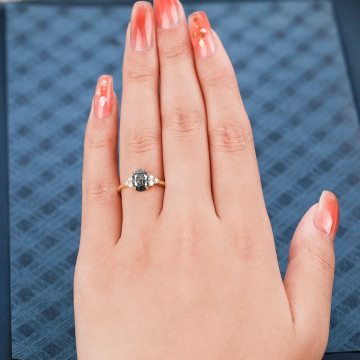 14K Rose Gold Classic Cluster Salt and Pepper Natural Diamond Engagement Ring