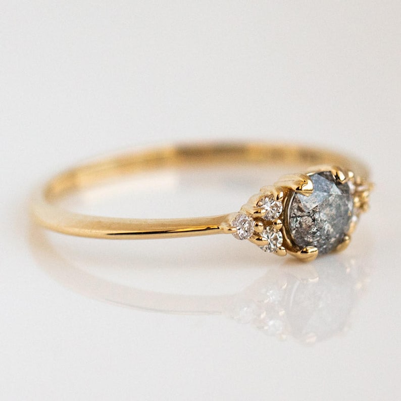 14K Gold cluster round cut salt and pepper diamond wedding ring