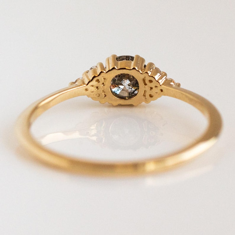 14K Gold cluster round cut salt and pepper diamond wedding ring