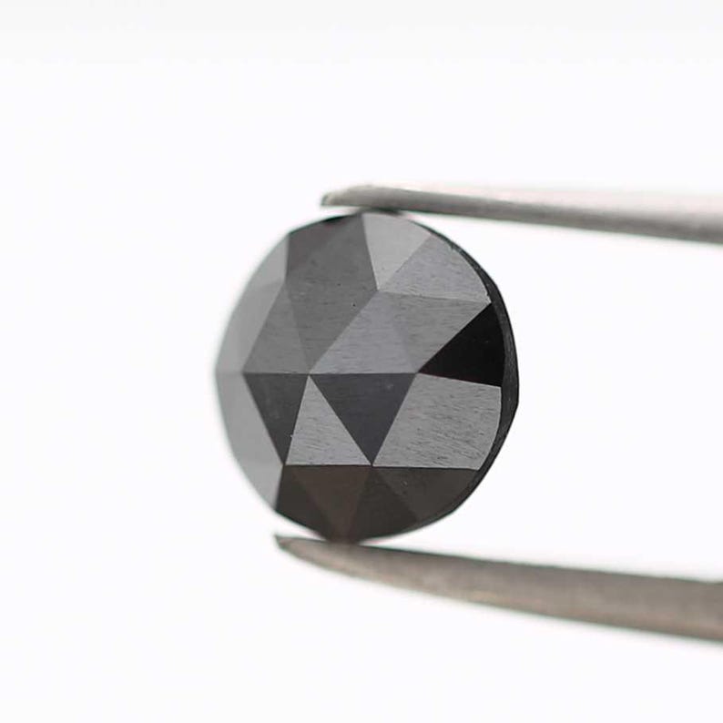 2 Ct Round Rose Cut Black Natural Fancy Diamond