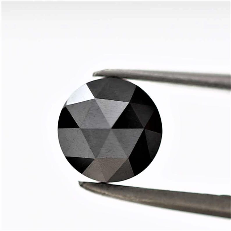 2 Ct Round Rose Cut Black Natural Fancy Diamond