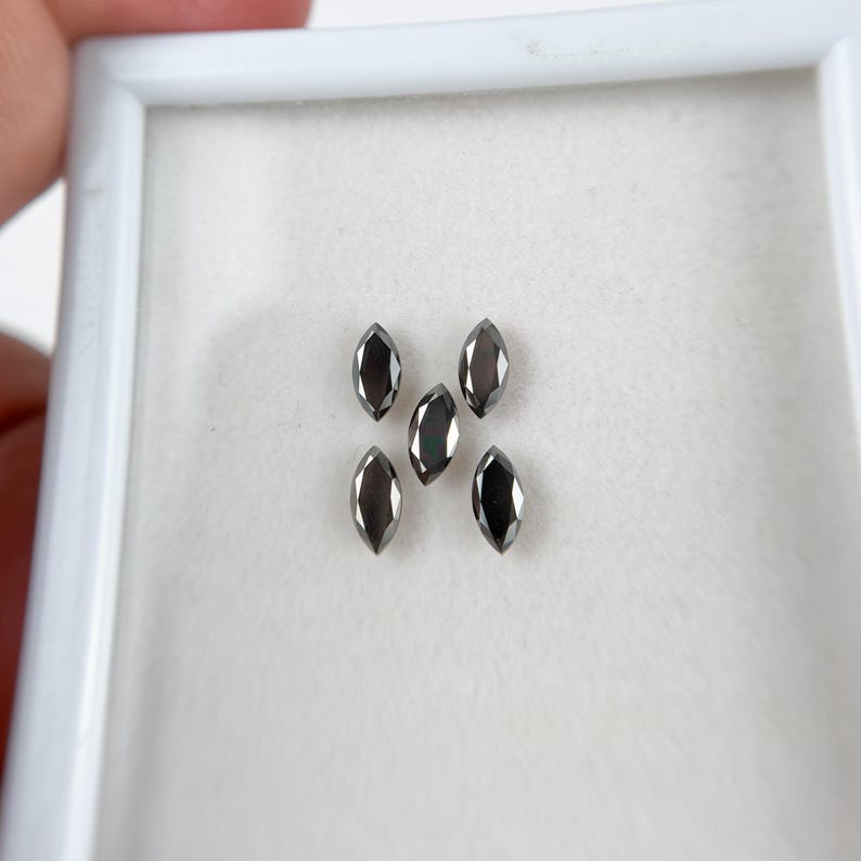 3 MM Marquise Rose Cut Black Natural Salt and Pepepr Diamond
