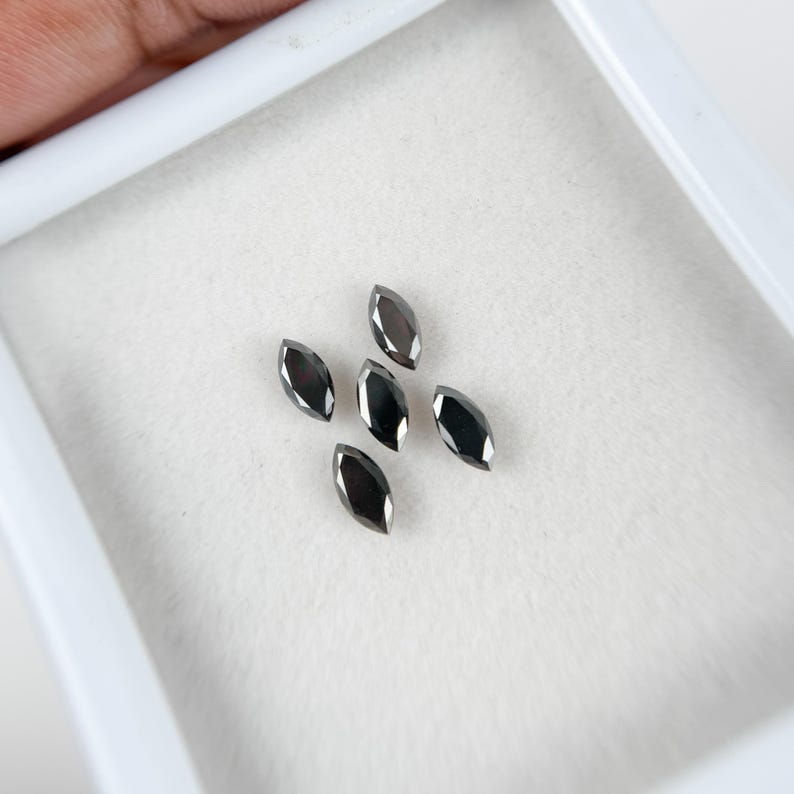3 MM Marquise Rose Cut Black Natural Salt and Pepepr Diamond