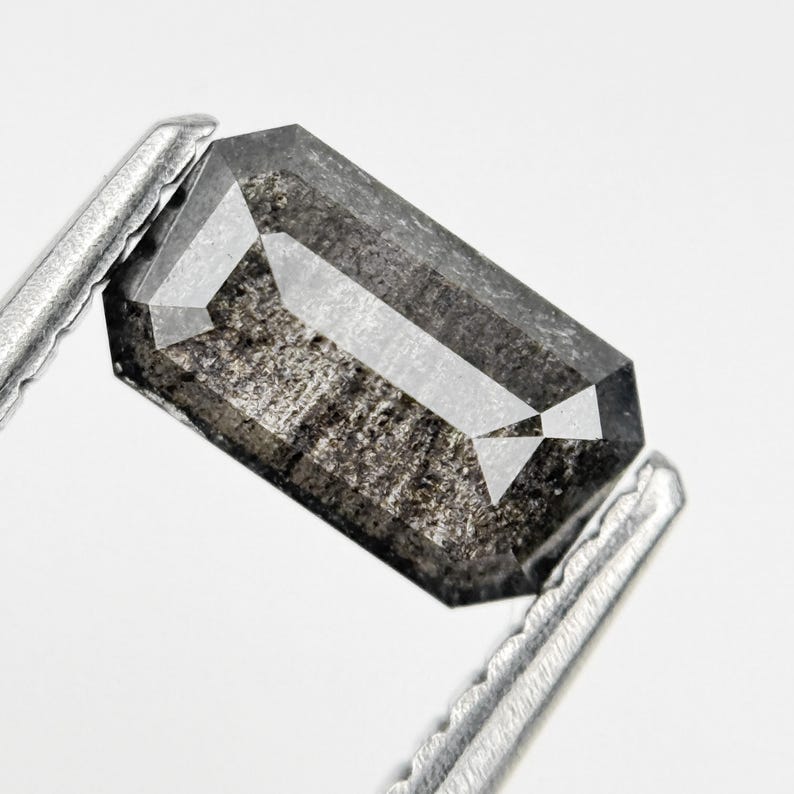 0.72 Ct Emerald Rose Cut Grey Natural Galaxy Diamond