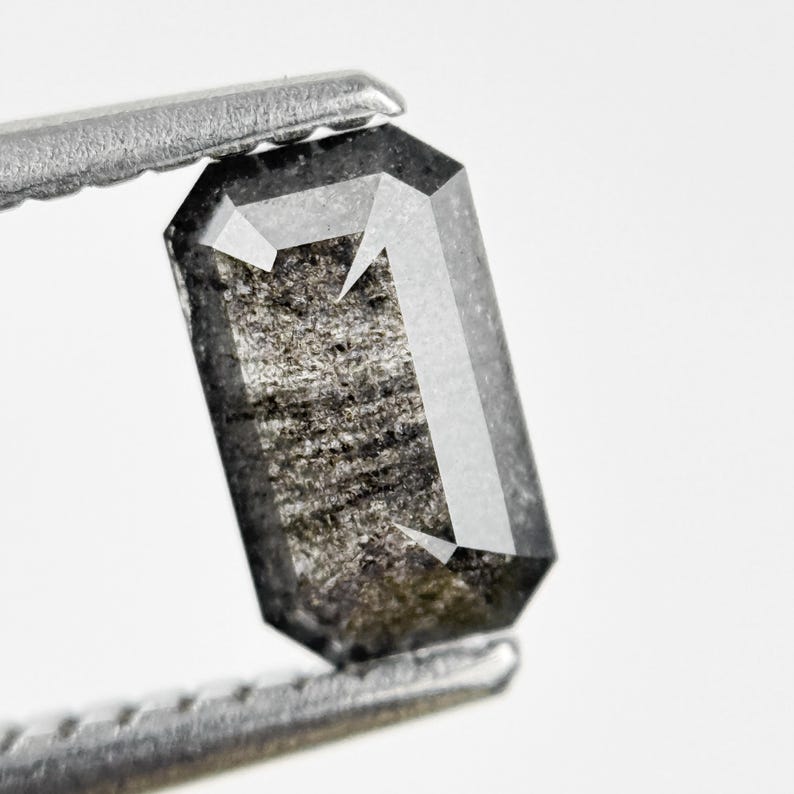 0.72 Ct Emerald Rose Cut Grey Natural Galaxy Diamond
