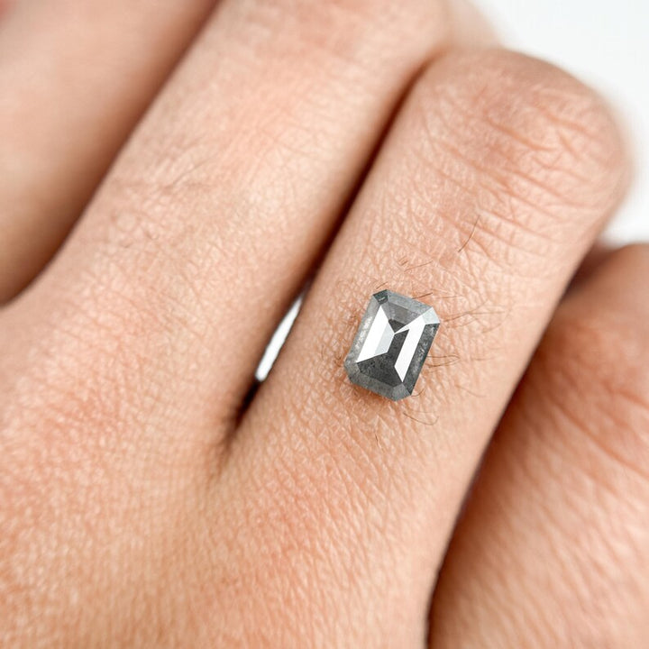 0.82 Ct Emerald Rose Cut Grey Salt and Pepper Diamond