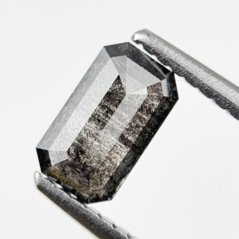 0.72 Ct Emerald Rose Cut Grey Natural Galaxy Diamond