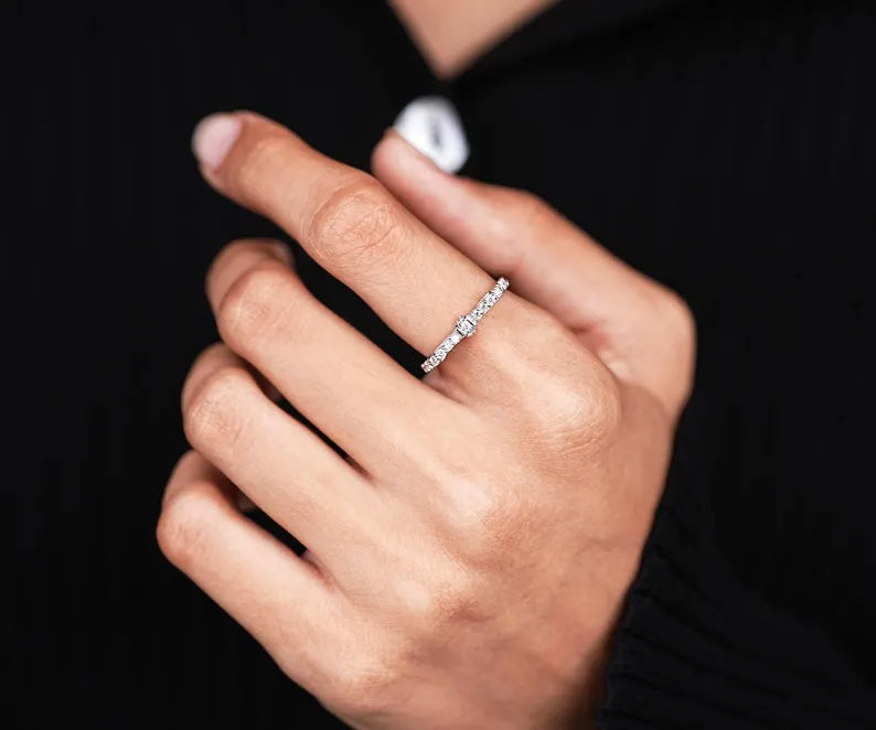 14K Solid White Gold With Lab Diamond Knot Ring