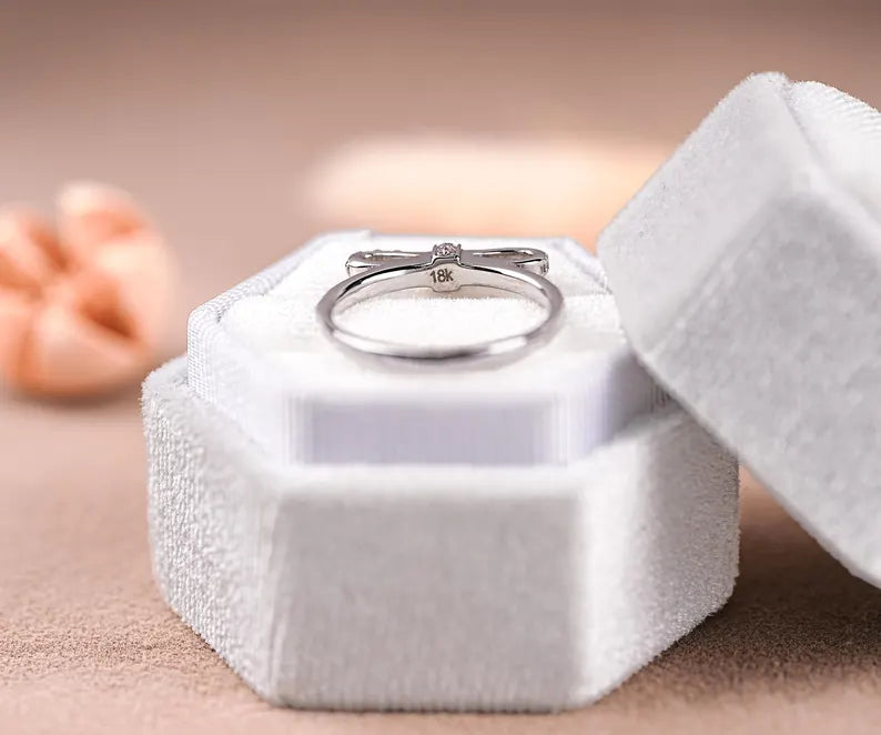 14K Solid White Gold With Lab Diamond Knot Ring
