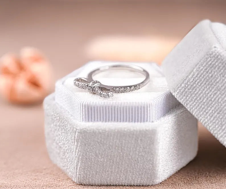 14K Solid White Gold With Lab Diamond Knot Ring