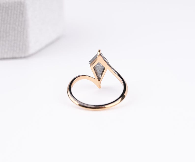 14K Rose Gold vintage kite salt and pepper diamond dainty minimalist ring