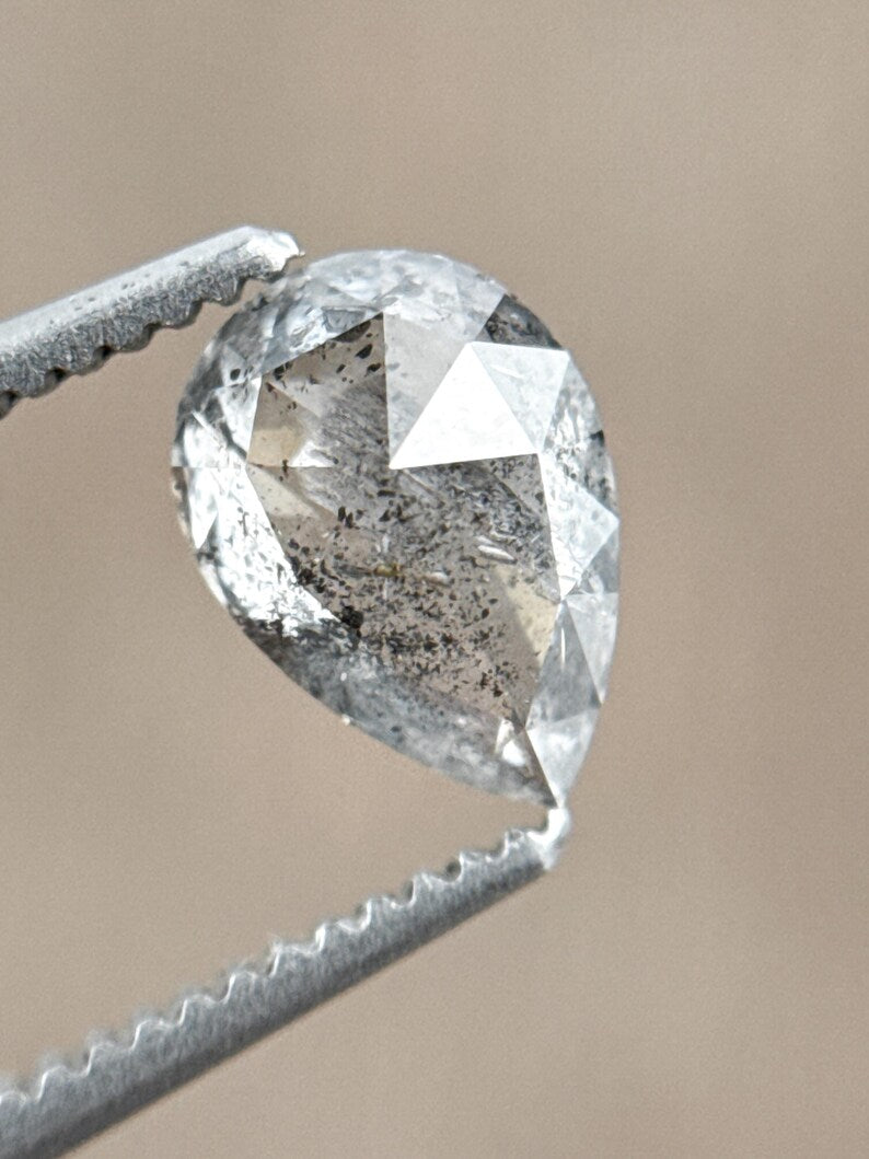 0.92 Ct Pear Rose Cut Grey Natural Salt and Pepper Diamond
