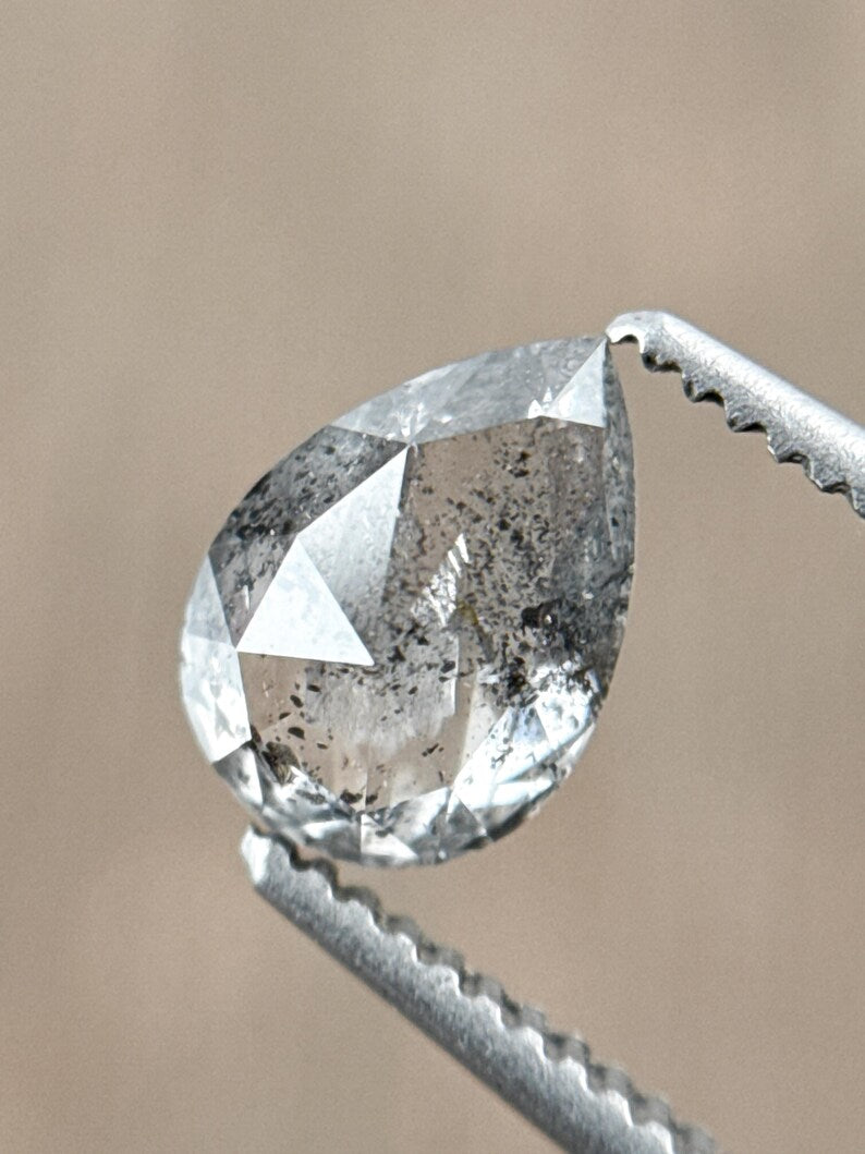 0.92 Ct Pear Rose Cut Grey Natural Salt and Pepper Diamond