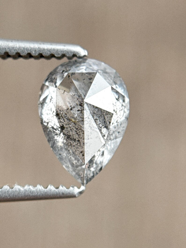 0.92 Ct Pear Rose Cut Grey Natural Salt and Pepper Diamond