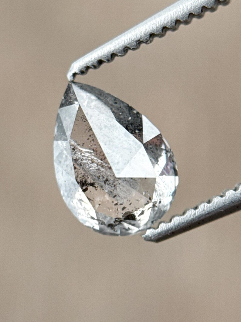 0.92 Ct Pear Rose Cut Grey Natural Salt and Pepper Diamond