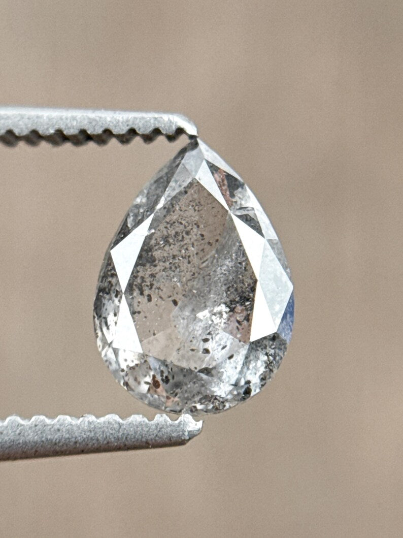 0.92 Ct Pear Rose Cut Grey Natural Salt and Pepper Diamond