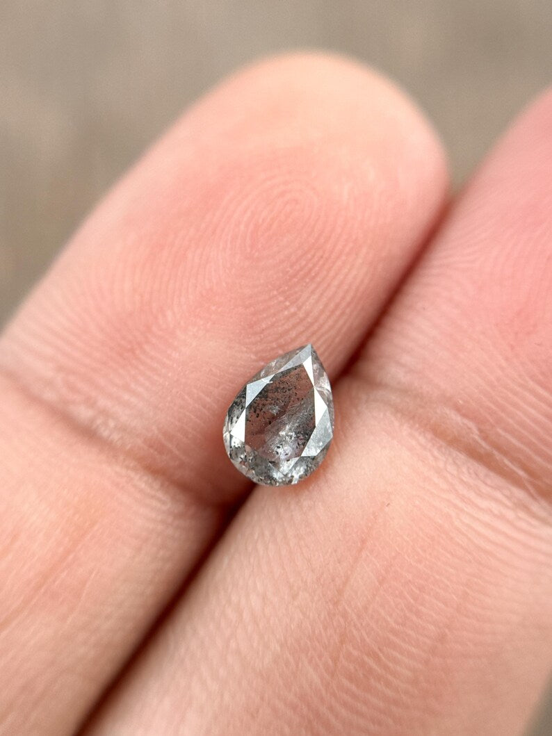 0.92 Ct Pear Rose Cut Grey Natural Salt and Pepper Diamond