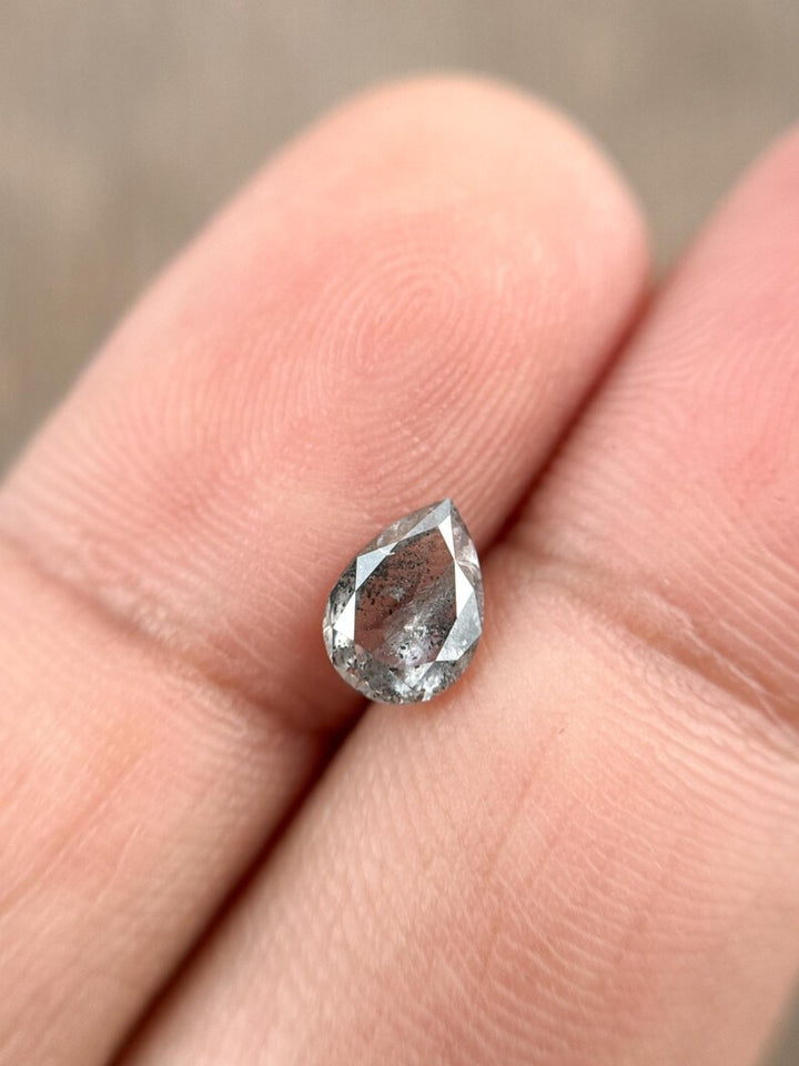0.92 Ct Pear Rose Cut Grey Natural Salt and Pepper Diamond