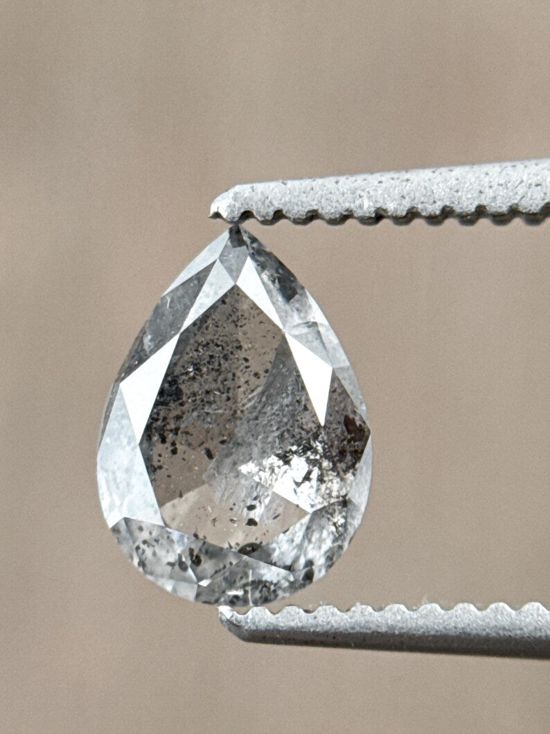 0.92 Ct Pear Rose Cut Grey Natural Salt and Pepper Diamond