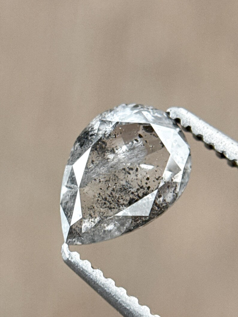 0.92 Ct Pear Rose Cut Grey Natural Salt and Pepper Diamond
