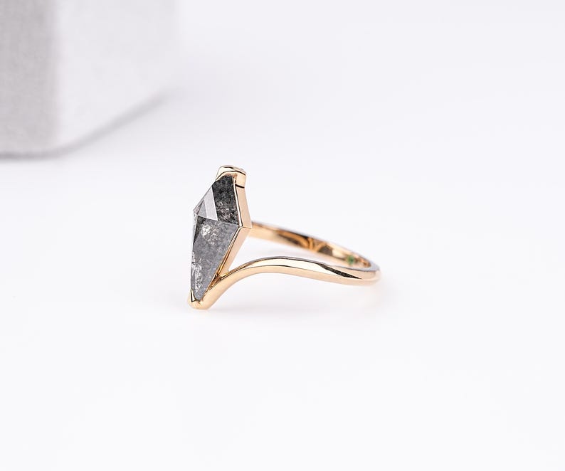 14K Rose Gold vintage kite salt and pepper diamond dainty minimalist ring