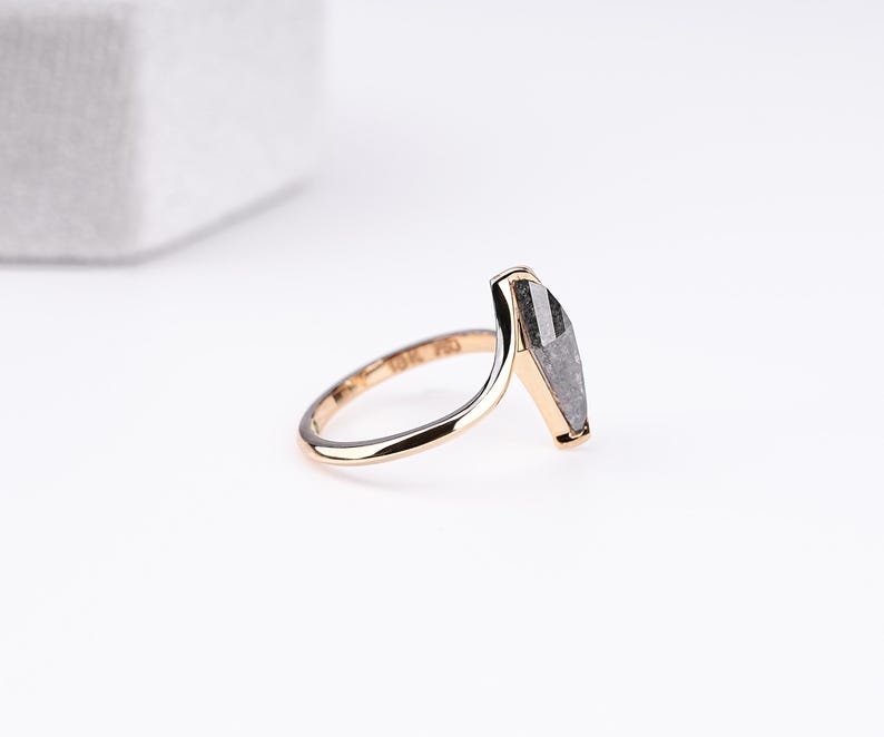 14K Rose Gold vintage kite salt and pepper diamond dainty minimalist ring