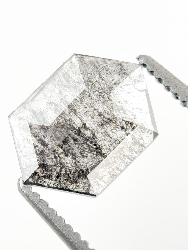 1.03 Ct Hexagon Rose Cut White Natural Salt and Pepper Diamond