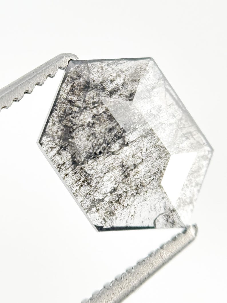 1.03 Ct Hexagon Rose Cut White Natural Salt and Pepper Diamond