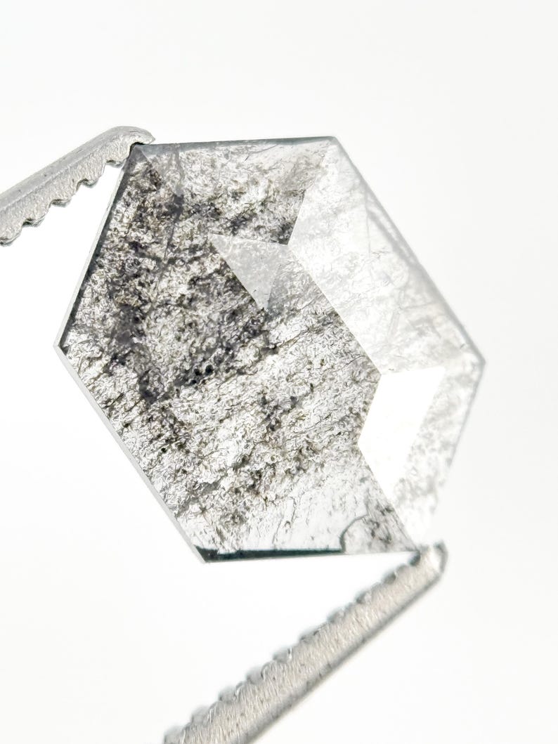 1.03 Ct Hexagon Rose Cut White Natural Salt and Pepper Diamond