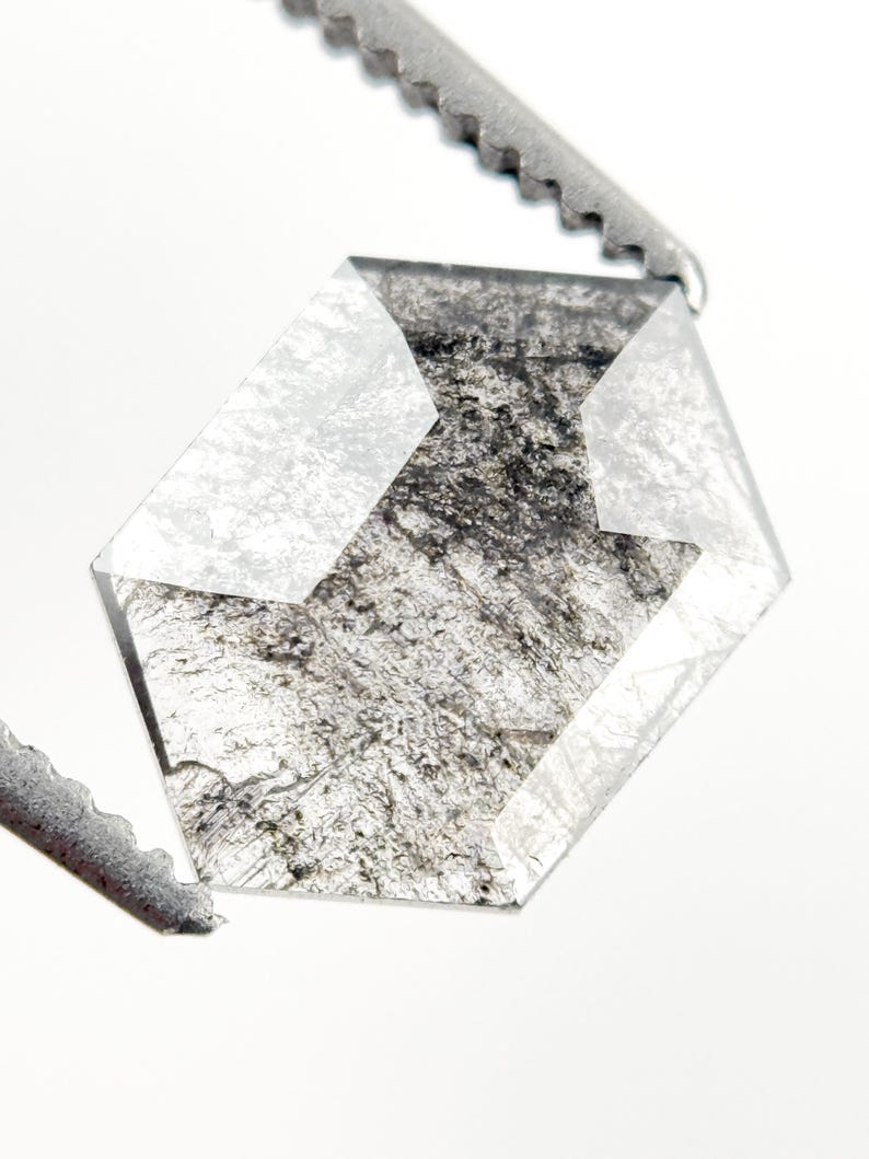 1.03 Ct Hexagon Rose Cut White Natural Salt and Pepper Diamond