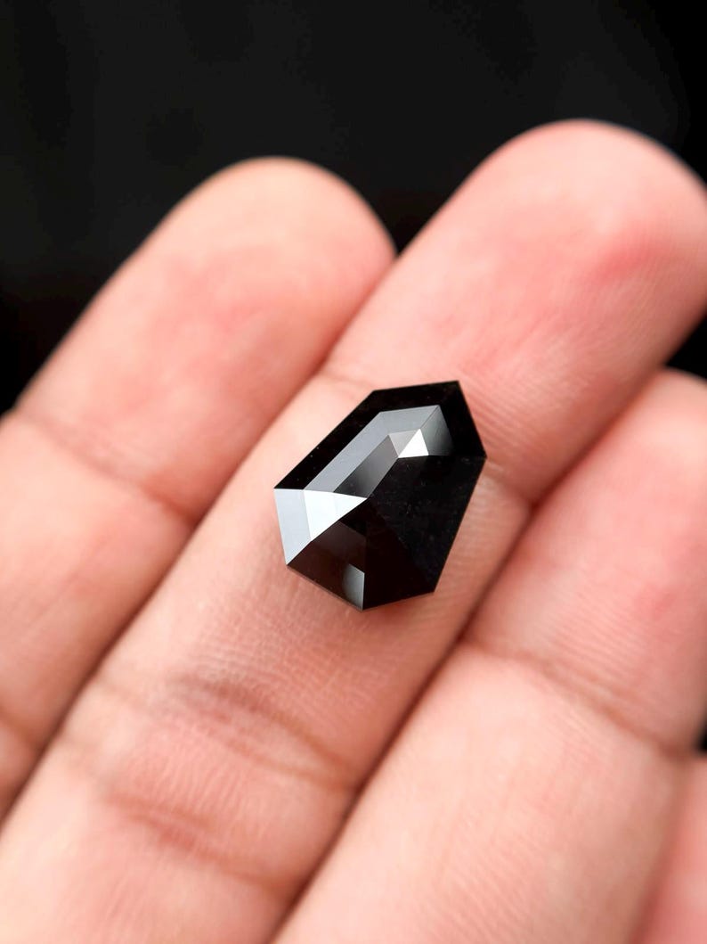 6.44 Ct Shield Rose Cut Black Natural Fancy Diamond