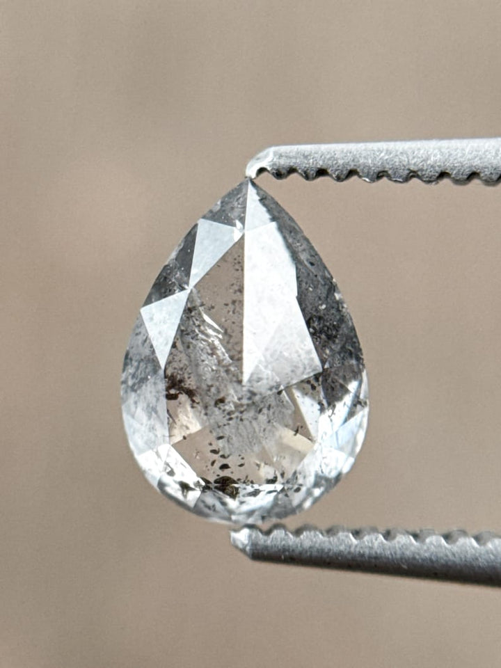0.92 Ct Pear Rose Cut Grey Natural Salt and Pepper Diamond
