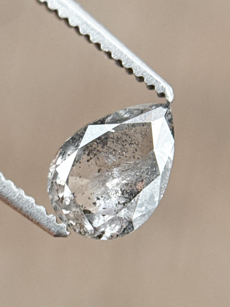 0.92 Ct Pear Rose Cut Grey Natural Salt and Pepper Diamond