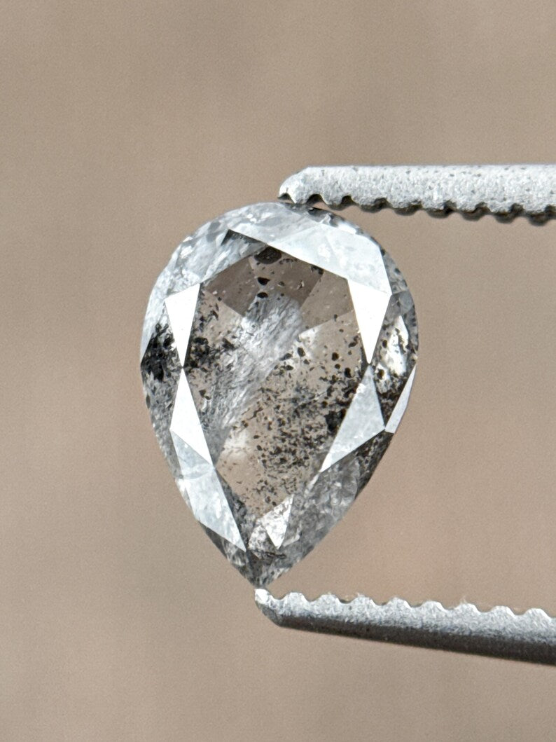 0.92 Ct Pear Rose Cut Grey Natural Salt and Pepper Diamond