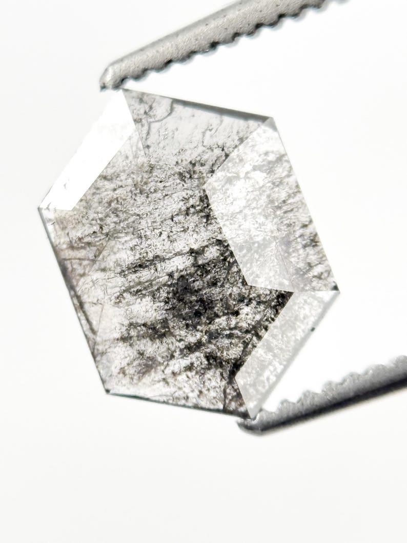 1.03 Ct Hexagon Rose Cut White Natural Salt and Pepper Diamond