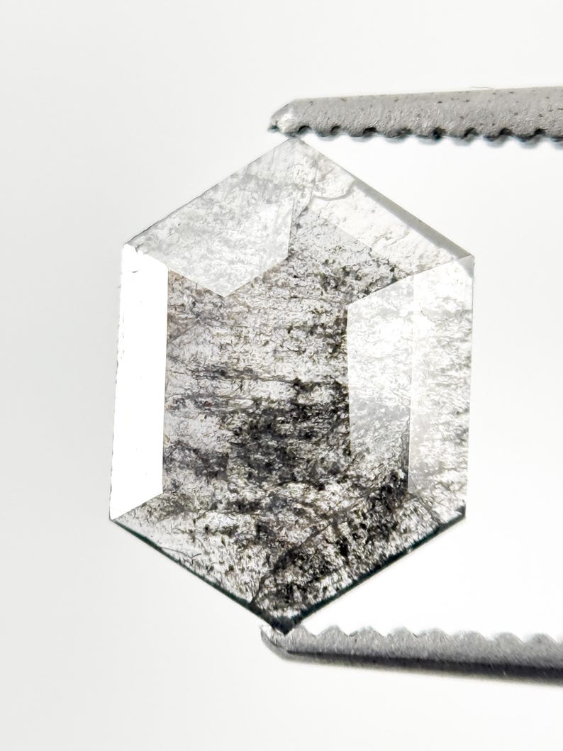 1.03 Ct Hexagon Rose Cut White Natural Salt and Pepper Diamond