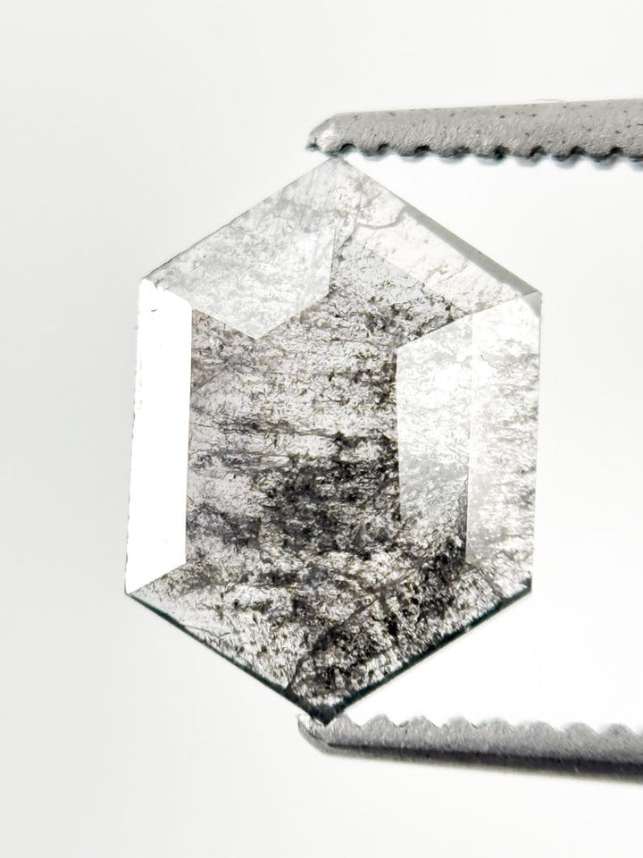 1.03 Ct Hexagon Rose Cut White Natural Salt and Pepper Diamond
