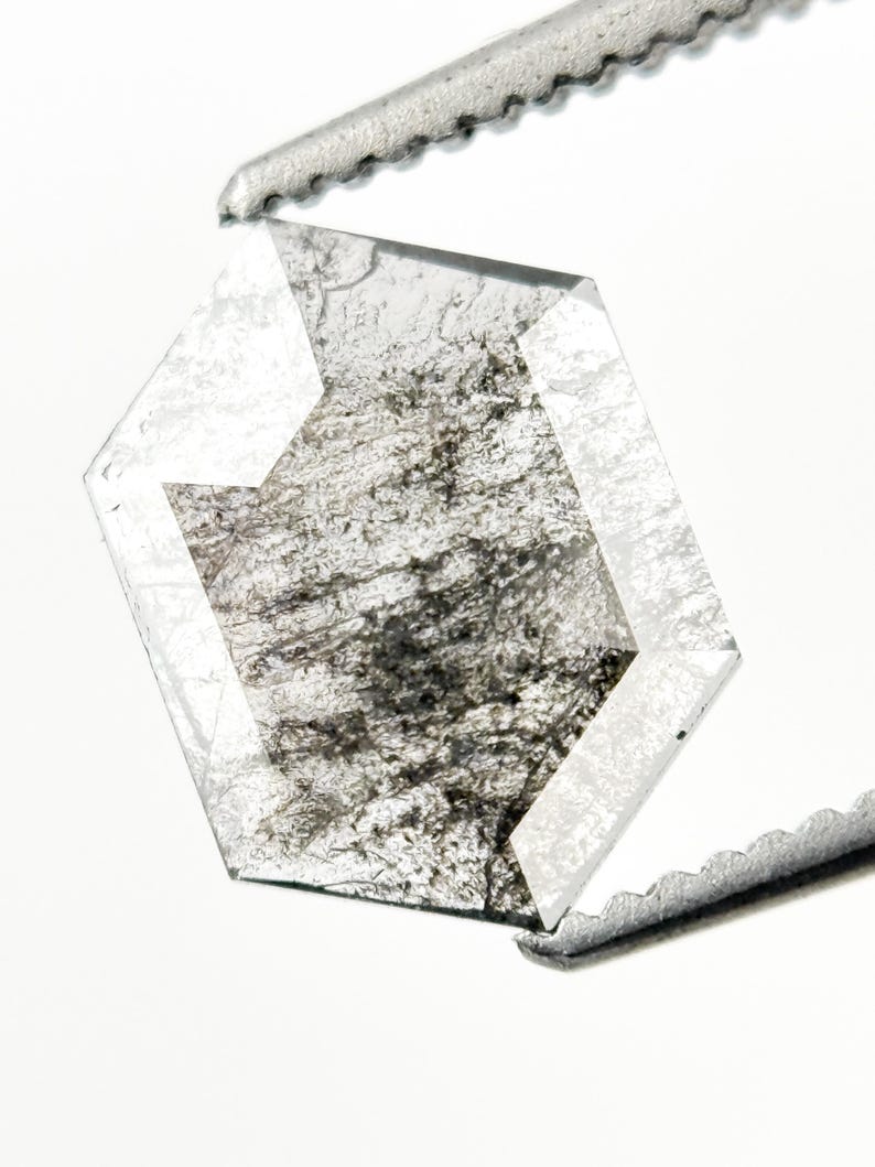 1.03 Ct Hexagon Rose Cut White Natural Salt and Pepper Diamond