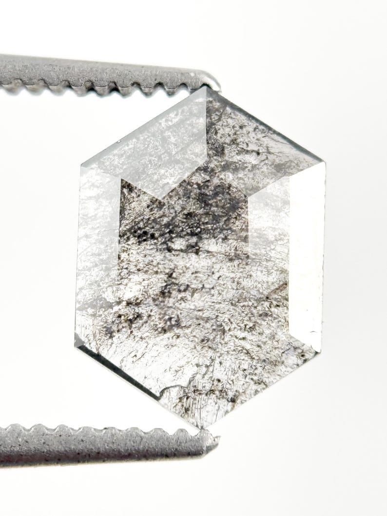 1.03 Ct Hexagon Rose Cut White Natural Salt and Pepper Diamond