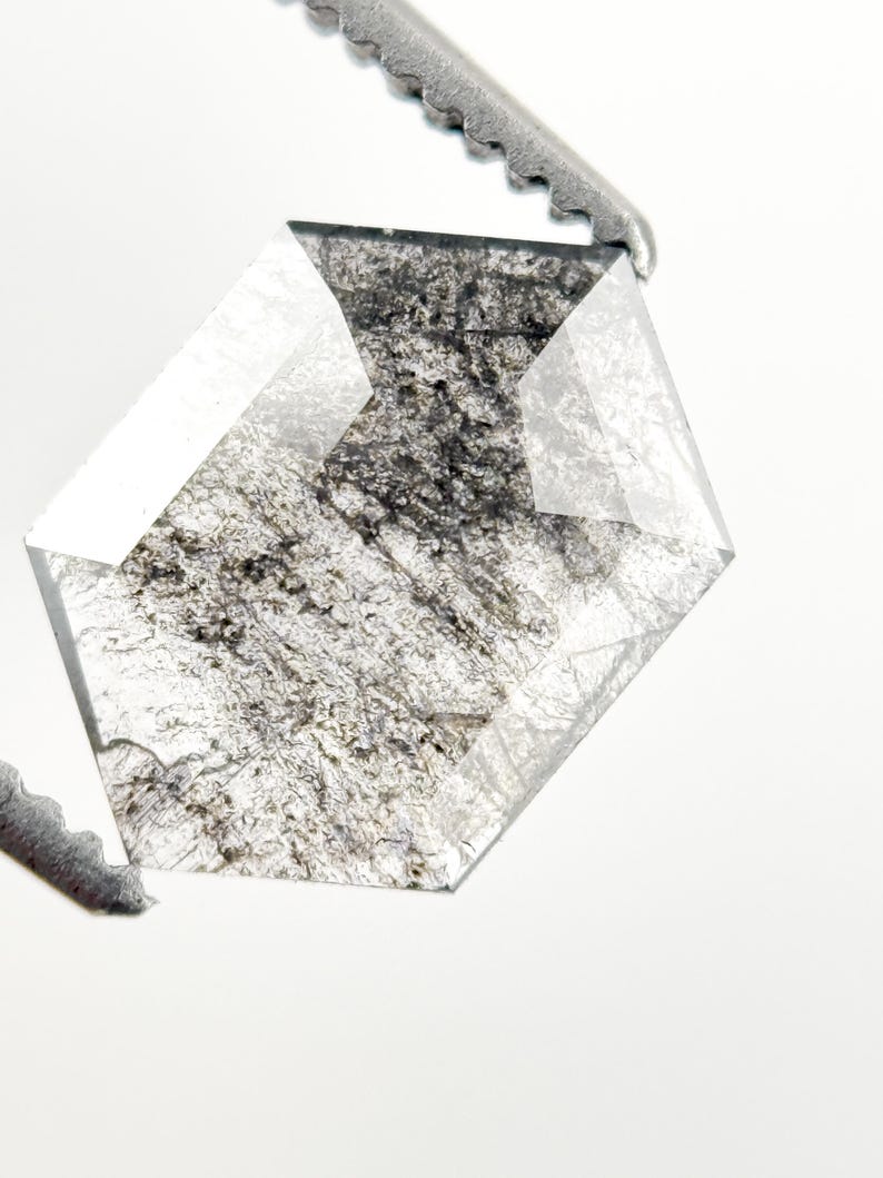 1.03 Ct Hexagon Rose Cut White Natural Salt and Pepper Diamond
