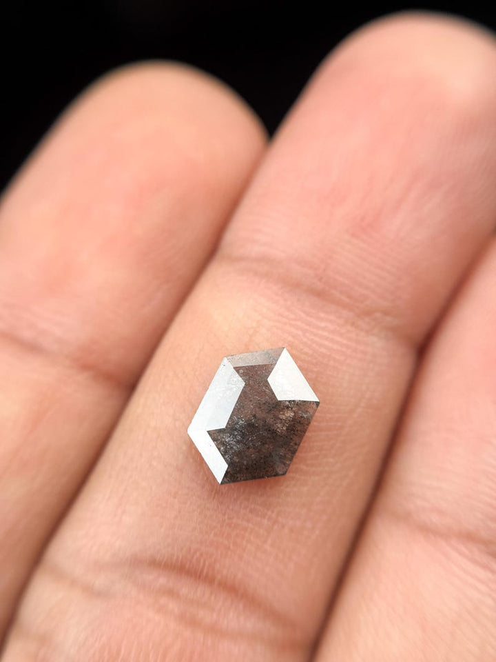1.03 Ct Hexagon Rose Cut White Natural Salt and Pepper Diamond