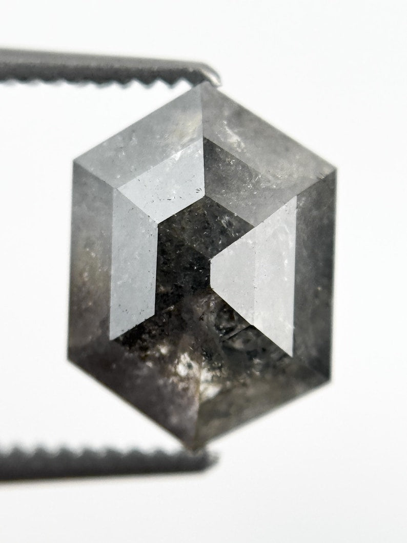 2.06 Ct Hexagon Rose Cut Grey Natural Galaxy Diamond